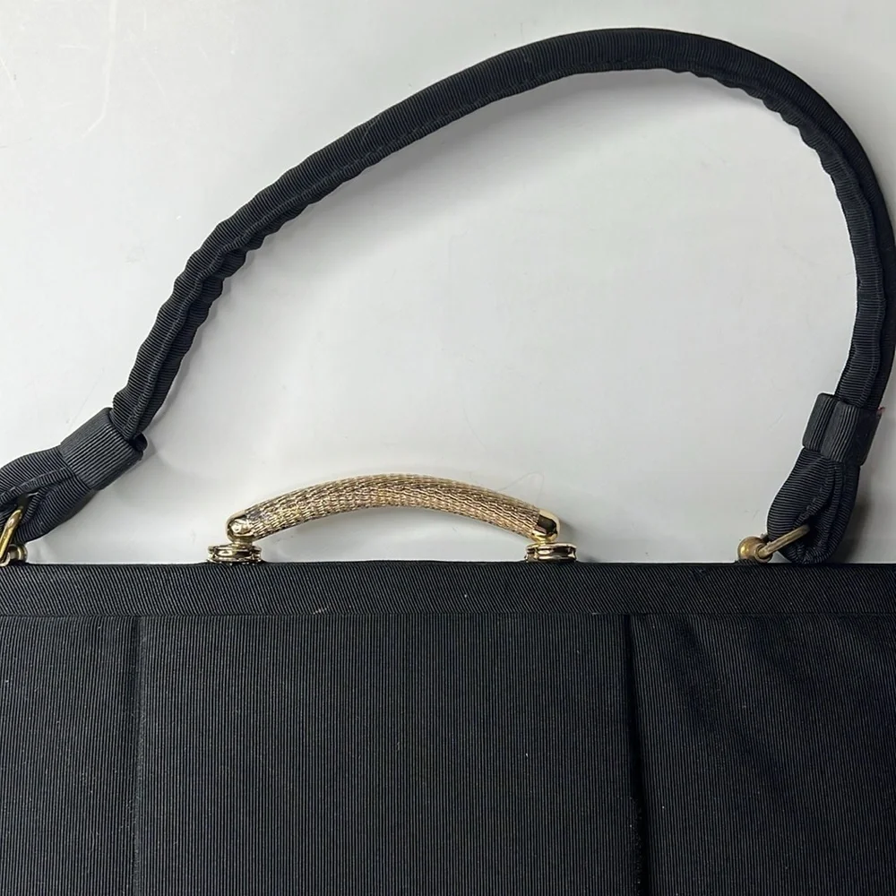 1960’s Black Large Structured Crepe Polyester Kisslock Handbag